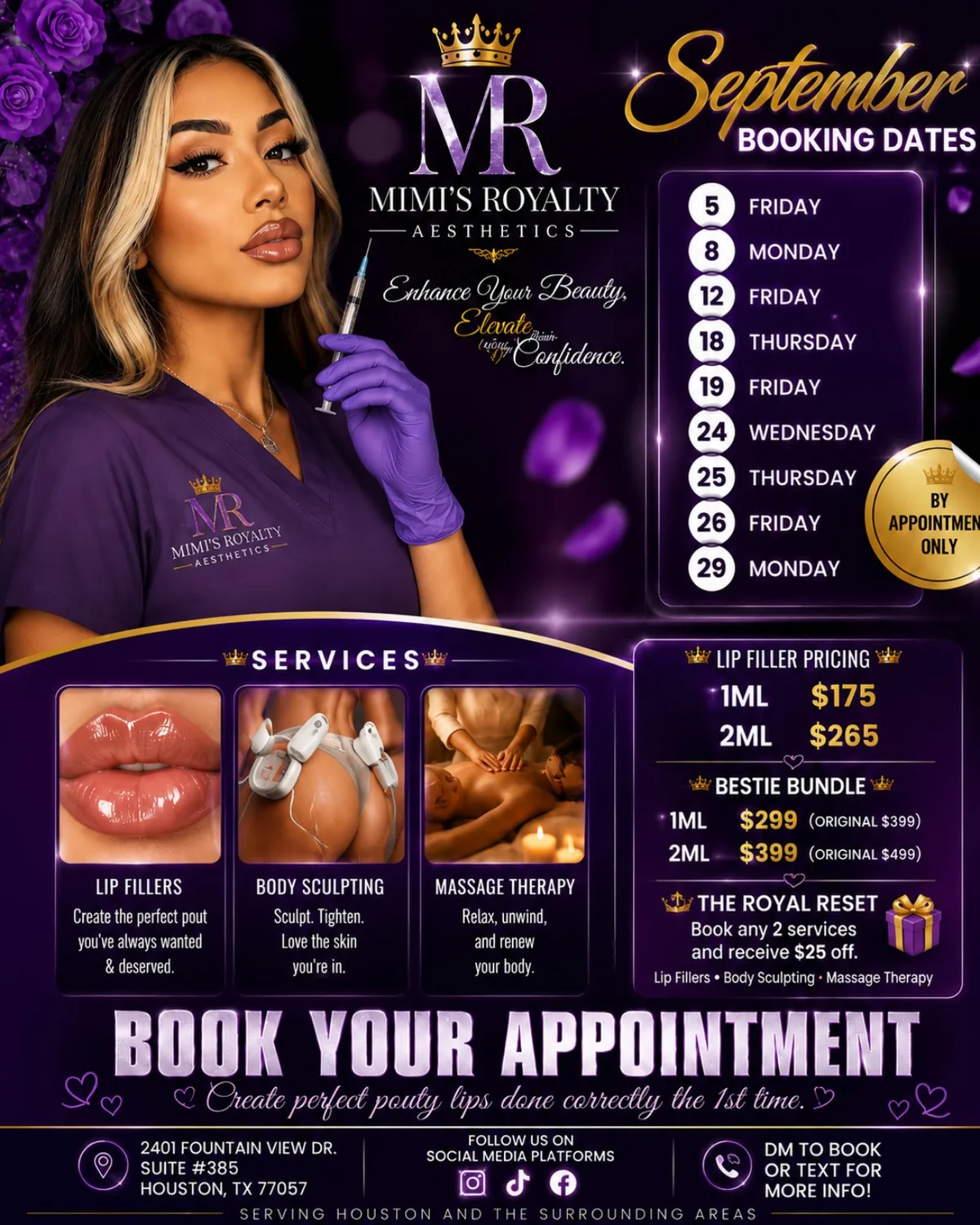 Purple beauty and aesthetics flyer