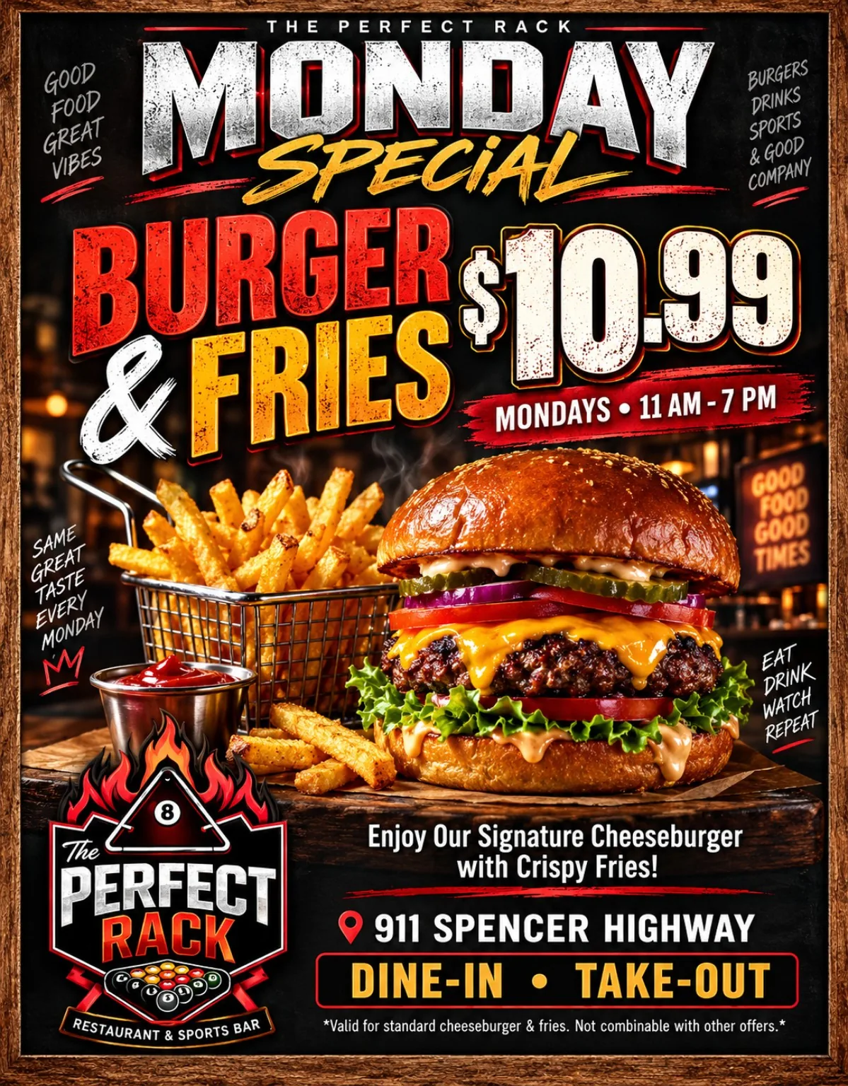 Restaurant burger and fries flyer