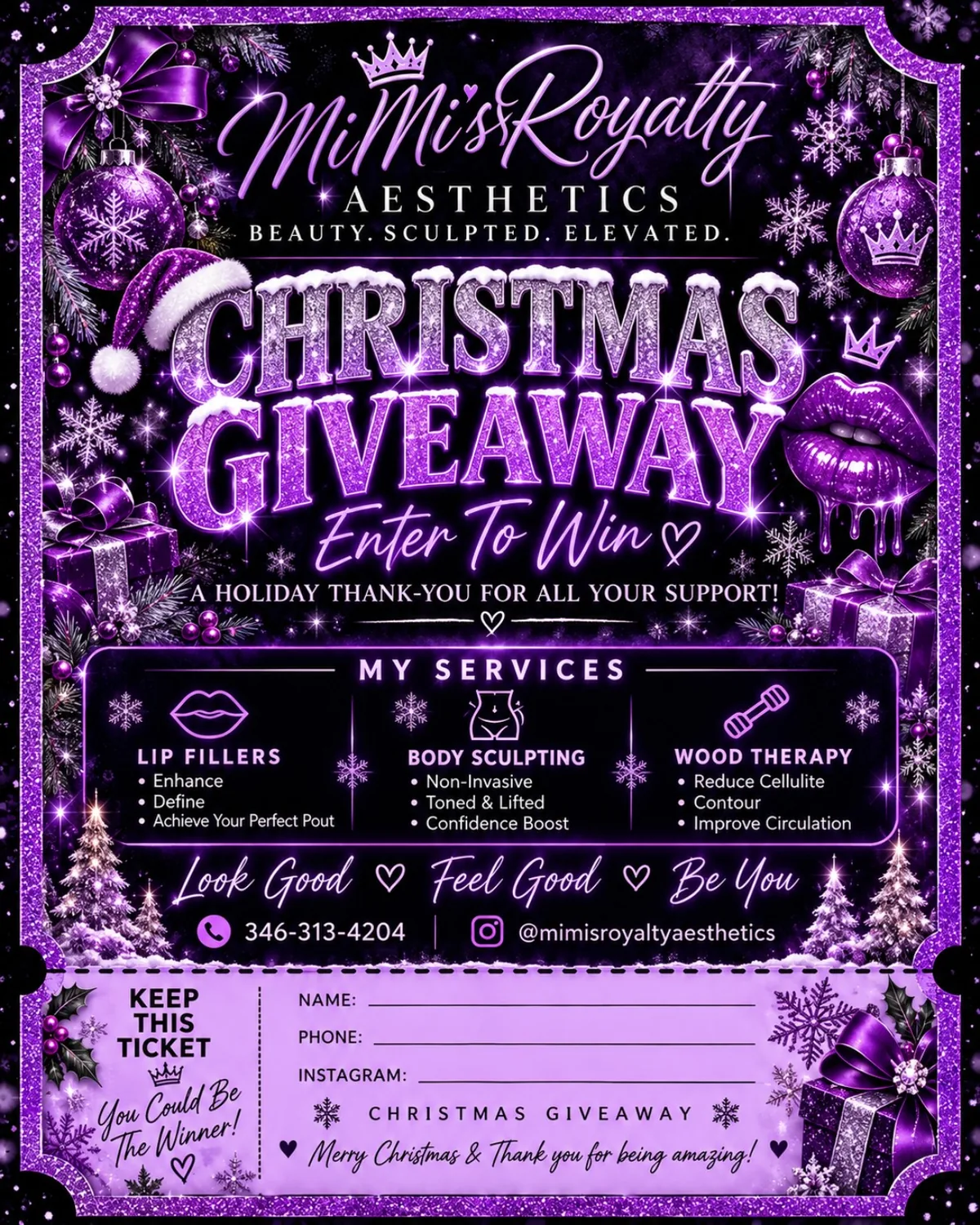 Mimi's Royalty Aesthetics Christmas giveaway flyer